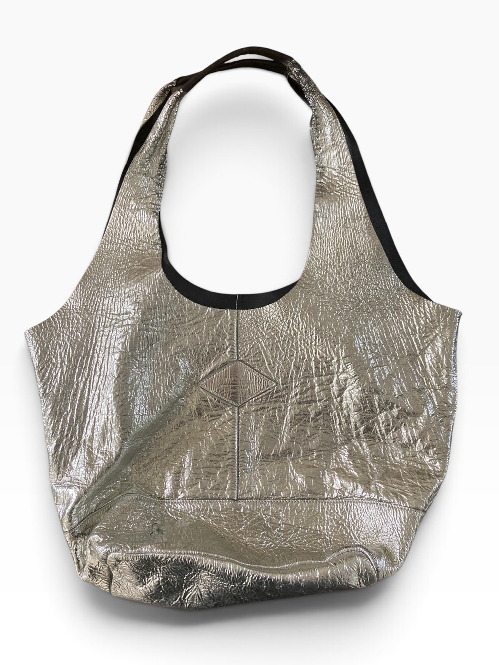 Rag & Bone Camden Shopper Metallic Silver Black Leather Tote Bag Oversized - Picture 12 of 14